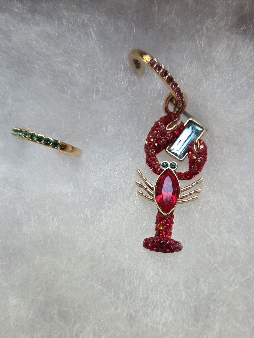 Swarovski Red Crystal Lobster Single Charm Earrings